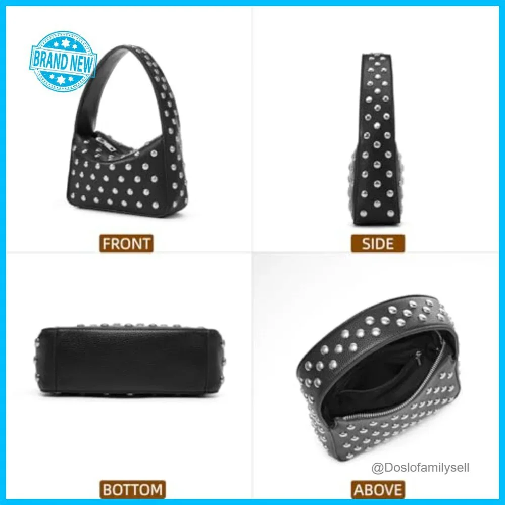 Studded Shoulder Bag Y2K Purse Small PU Handbag Chic Street Wear - Picture 6 of 7